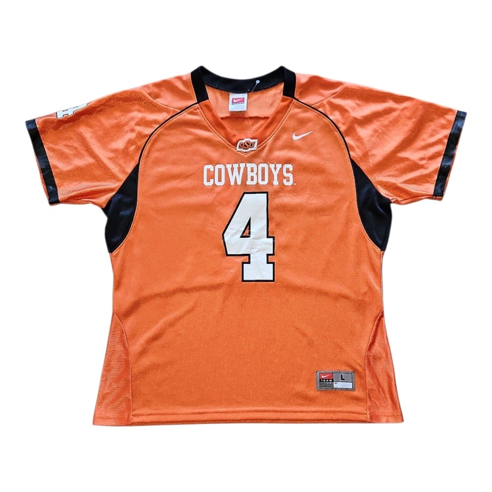 Nike NWT Oklahoma State  Cowboys #4 Jersey, Shirt Top V-neck Girls/Junior L